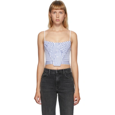 Alexander Wang 蓝色 And 白色 Tucked Bustier 条纹背心 In White/blue