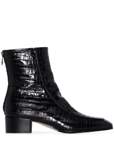 Aeyde Amelia 35 Mock Croc Ankle Boots In Black
