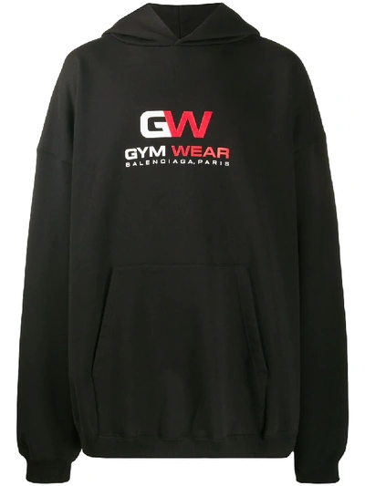 Balenciaga Gym Wear-print Cotton-jersey Hooded Sweatshirt In Black