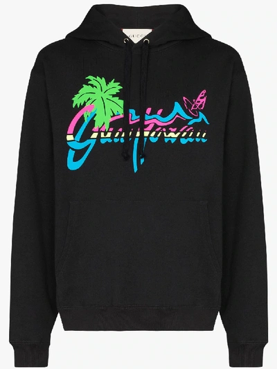 Gucci Logo-print Cotton-jersey Hooded Sweatshirt In Black