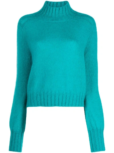 Alberta Ferretti Knit Mohair Blend Turtleneck Sweater In Blue