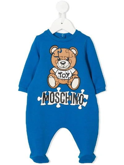 Moschino Babies' Teddy Bear Print Romper In Blue