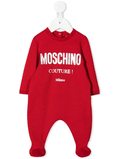 Moschino Babies' Red Pajamas With Frontal Logo Press In Rosso