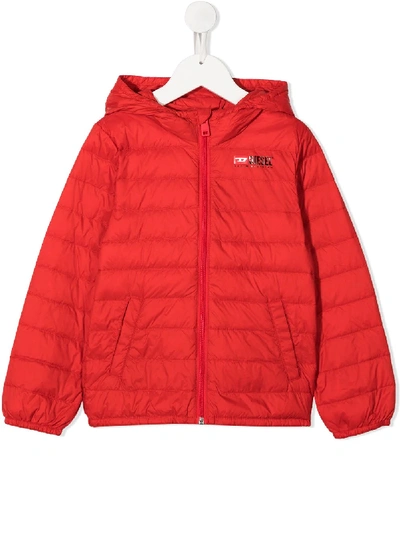 Diesel Teen Feather Down Hooded Jacket In Red