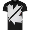 DSQUARED2 BLACK T-SHIRT FOR BOY WITH RED LOGO,11431563