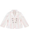 BALMAIN PINK AND WHITE JACKET FOR BABY GIRL,11431392