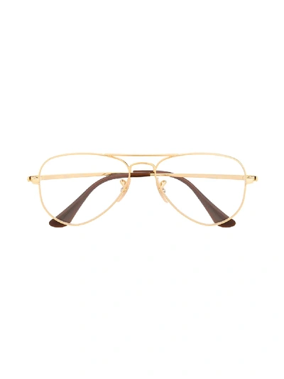 Ray-ban Junior Kids' Aviator Framed Glasses In Gold