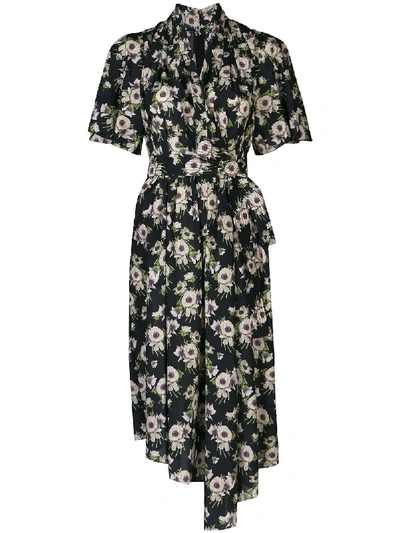 Adam Lippes Floral Asymmetrical Cotton & Silk Dress In Black