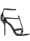 Saint Laurent Cassandra Logo-embellished Patent-leather Sandals In Black