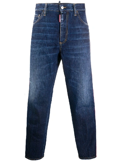 Dsquared2 Logo Tape Cropped Jeans In Blue