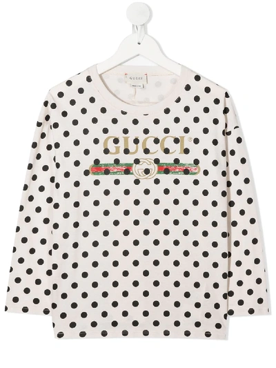Gucci Babies' Logo-print Polka Dot T-shirt In Nero