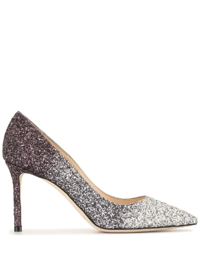 Jimmy Choo Romy 85mm Glitter-effect Pumps In Silver