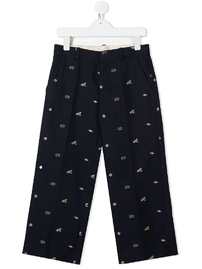 Gucci Kids' Symbols Motif Smart Trousers In Blue