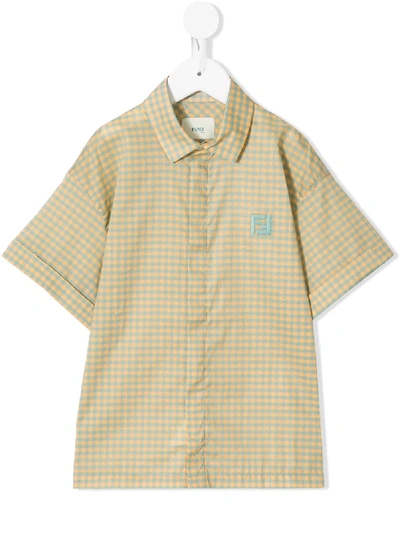 Fendi Kids' Checked Twill Shirt In Yellow