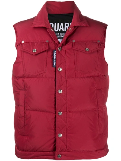 Dsquared2 Logo Patch Padded Gilet In Rosso
