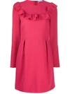 RED VALENTINO RUFFLE-DETAIL LONG-SLEEVE DRESS