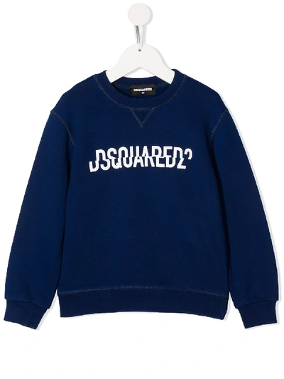 Dsquared2 Kids' Blue Sweatshirt With Frontal Logo In Pink