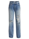 Re/done 90s High-rise Relaxed Distressed Straight-leg Jeans In Medium Destroyed