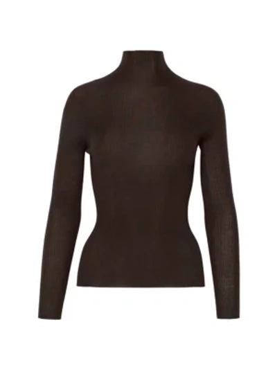 Akris Cashmere & Silk Ribbed Turtleneck In Mahogany