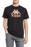 Kappa Authentic Estessi Logo T-shirt In Black Apricot-burnt Orange