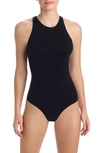 Commando Essential Cotton Muscle Thong Bodysuit In Black