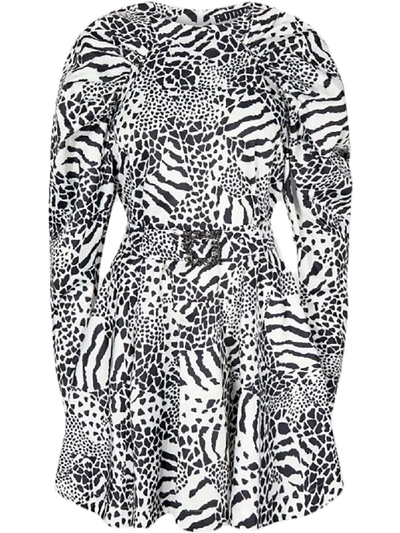 Rotate Birger Christensen Tara Gathered Embellished Printed Taffeta Mini Dress In Black And White