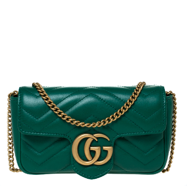 Pre-Owned Gucci Green Matelasse Leather Mini Gg Marmont Super Bag | ModeSens