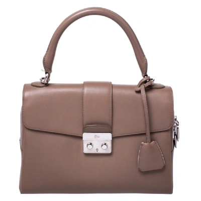 Pre-owned Dior Nude Leather New Lock Top Handle Bag In Beige