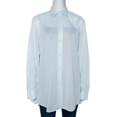 Pre-owned Celine Light Mint Sheer Mesh Button Front Blouse M In Blue