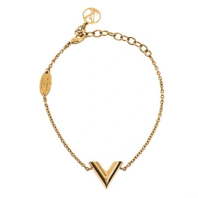 Pre-owned Louis Vuitton Lv & Me Letter V Gold Tone Bracelet