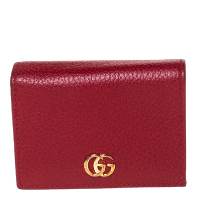 Pre-owned Gucci Red Leather Gg Marmont Card Case