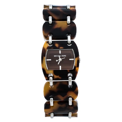 Pre-owned Michael Kors Brown Tortoise Acetate Stainless Steel Mk4178 Women's Wristwatch 26 Mm