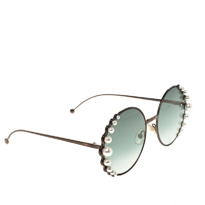 Pre-owned Fendi Gun Metal/dark Green Gradient Ff0295/s Pearl Round Sunglasses