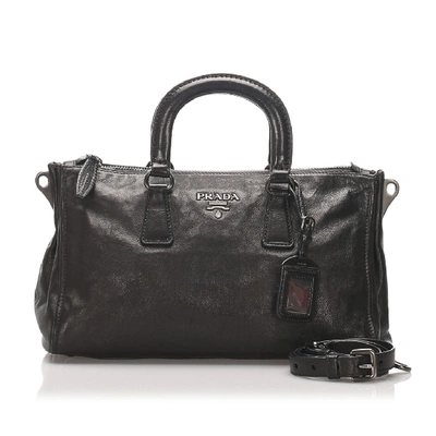 Prada Vitello Shine Satchel In Black