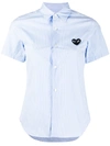Comme Des Garçons Play Short-sleeved Heart-embroidery Pinstriped Shirt In Blue