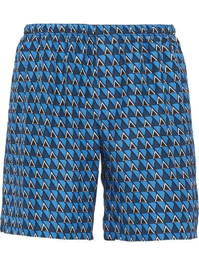 Prada Geometric Print Swim Shorts In Blue