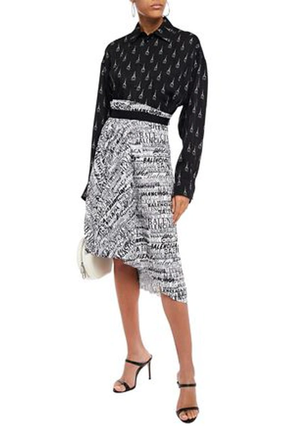 Balenciaga Asymmetric Pleated Printed Satin-crepe Skirt In Multicolor