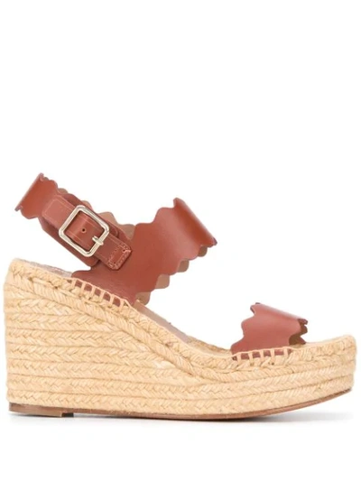 Chloé Ingrid 60 Leather Espadrille Wedge Sandals In Brown