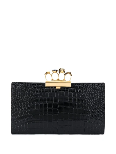 Alexander Mcqueen Skull Four Rings Clutch In Black In Negro