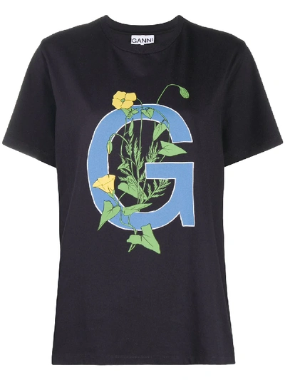 Ganni Logo-print T-shirt In Grey