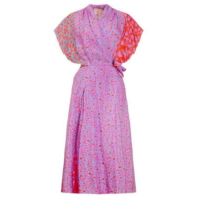 Tomcsanyi Lovran Multi Slits Wrap Dress ‘blossom Cheetah' In Purple