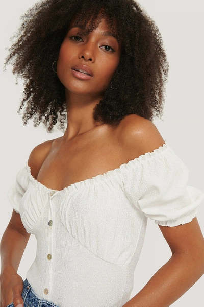 Na-kd Bardot Buttoned Top Offwhite