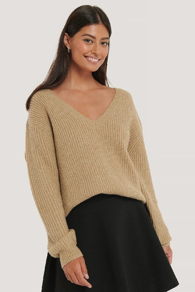 Na-kd Oversized V-neckline Sweater - Beige