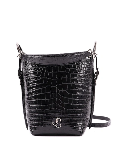 Jimmy Choo Varenne Croco Effect Leather Bucket Bag In Black