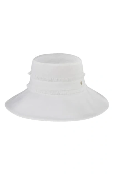 Helen Kaminski Vella Fray Trim Wide Brim Linen Hat In White