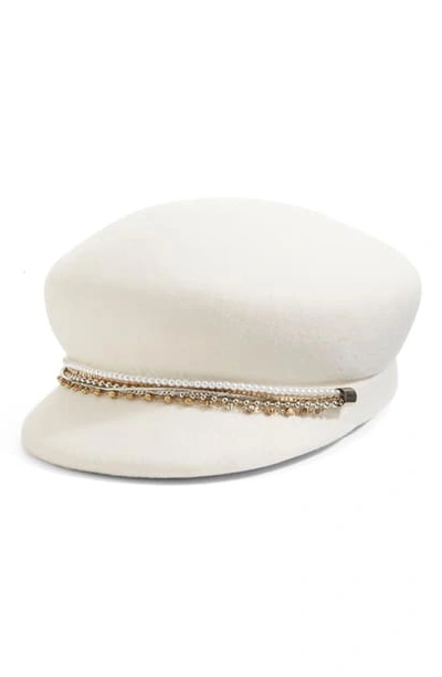 Eugenia Kim 'sabrina' Pearl Crystal Embellished Chain Newsboy Cap In Winter White