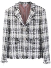 THOM BROWNE UNCONSTRUCTED OVERSIZED CLASSIC SB S/C W/ FRAY IN CHENILLE YARN RIBBON TWEED