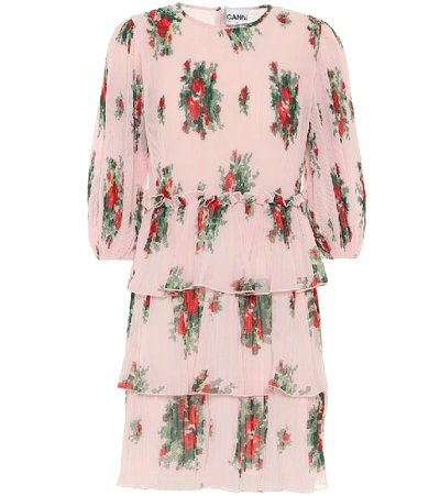 Ganni Pleated Georgette Mini Dress Cherry Blossom Size 40
