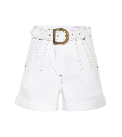 Balmain High Waist Stretch Cotton Denim Shorts In White