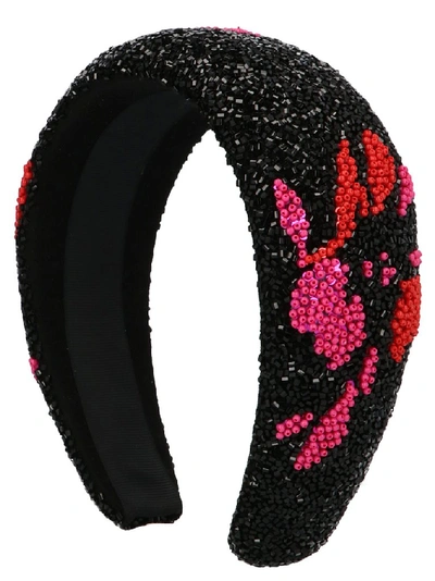 Ganni Floral Beaded Headband In Black